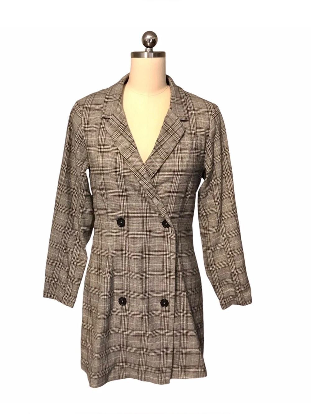 Abercrombie & Fitch Gray Plaid Double-Breasted Blazer dress small